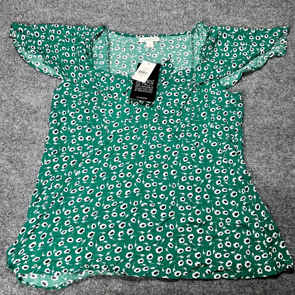 Loralette‎ Top Kata Print Colour Sweet Pea Size 16 NWT